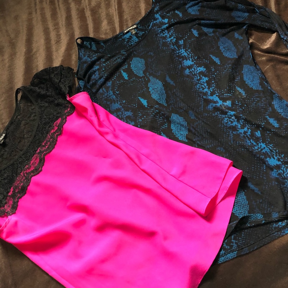 Express hot pink and blue snake print blouse